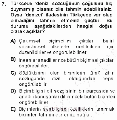 Genel Dilbilim 1 2013 - 2014 Ara Sınavı 7.Soru