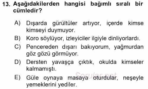 Türk Dili 1 2015 - 2016 Tek Ders Sınavı 13.Soru