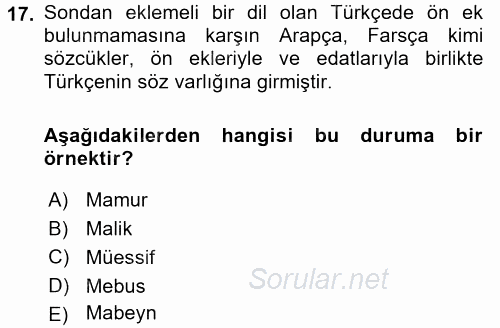 Türk Dili 1 2015 - 2016 Tek Ders Sınavı 17.Soru