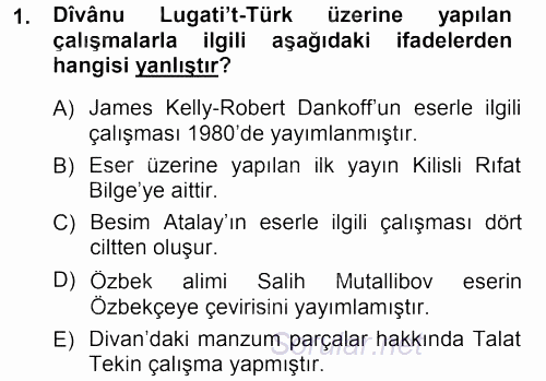 XI-XIII. Yüzyıllar Türk Dili 2012 - 2013 Dönem Sonu Sınavı 1.Soru