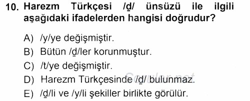 XI-XIII. Yüzyıllar Türk Dili 2012 - 2013 Dönem Sonu Sınavı 10.Soru