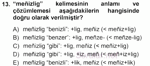 XI-XIII. Yüzyıllar Türk Dili 2012 - 2013 Dönem Sonu Sınavı 13.Soru