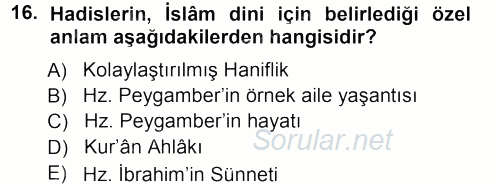 İslam İnanç Esasları 2012 - 2013 Ara Sınavı 16.Soru