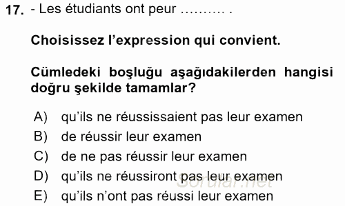 Fransızca 2 2016 - 2017 3 Ders Sınavı 17.Soru
