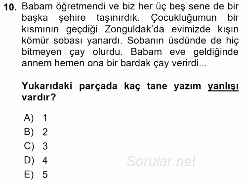 Türk Dili 2 2015 - 2016 Ara Sınavı 10.Soru