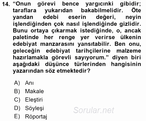 Türk Dili 2 2015 - 2016 Ara Sınavı 14.Soru