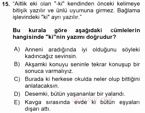 Türk Dili 2 2015 - 2016 Ara Sınavı 15.Soru