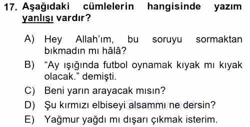 Türk Dili 2 2015 - 2016 Ara Sınavı 17.Soru