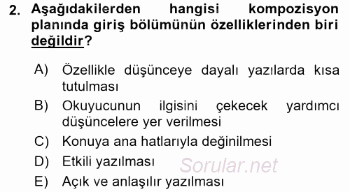 Türk Dili 2 2015 - 2016 Ara Sınavı 2.Soru