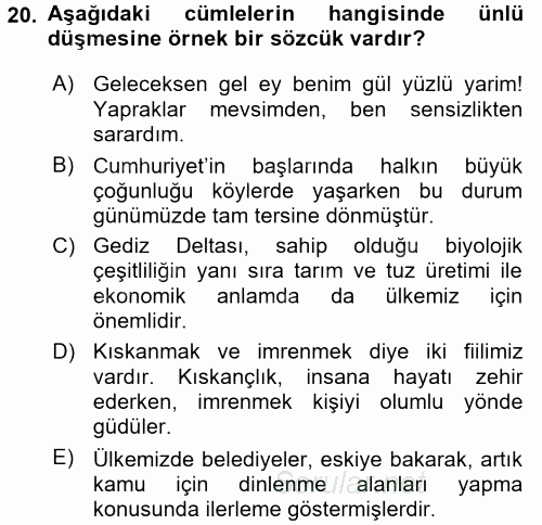 Türk Dili 2 2015 - 2016 Ara Sınavı 20.Soru