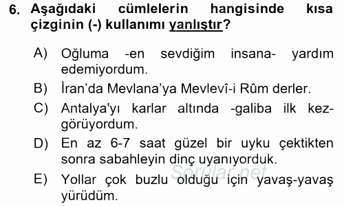 Türk Dili 2 2015 - 2016 Ara Sınavı 6.Soru