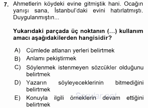 Türk Dili 2 2015 - 2016 Ara Sınavı 7.Soru