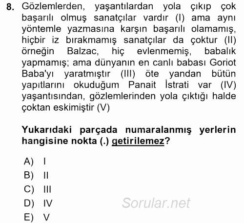 Türk Dili 2 2015 - 2016 Ara Sınavı 8.Soru