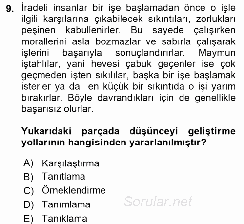 Türk Dili 2 2015 - 2016 Ara Sınavı 9.Soru