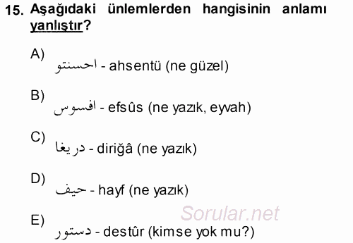 Osmanlı Türkçesi 1 2014 - 2015 Ara Sınavı 15.Soru