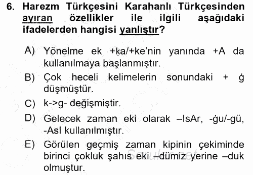 XI-XIII. Yüzyıllar Türk Dili 2015 - 2016 Dönem Sonu Sınavı 6.Soru