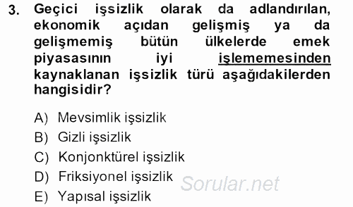 İktisada Giriş 2 2013 - 2014 Tek Ders Sınavı 3.Soru