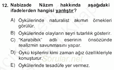 Tanzimat Dönemi Türk Edebiyatı 2 2013 - 2014 Ara Sınavı 12.Soru