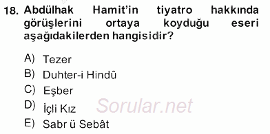 Tanzimat Dönemi Türk Edebiyatı 2 2013 - 2014 Ara Sınavı 18.Soru