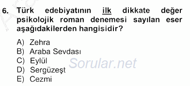 Tanzimat Dönemi Türk Edebiyatı 2 2013 - 2014 Ara Sınavı 6.Soru