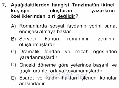 Tanzimat Dönemi Türk Edebiyatı 2 2013 - 2014 Ara Sınavı 7.Soru