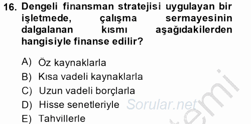 Finansal Yönetim 1 2014 - 2015 Dönem Sonu Sınavı 16.Soru
