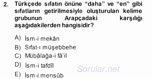 Osmanlı Türkçesi Grameri 1 2013 - 2014 Dönem Sonu Sınavı 2.Soru