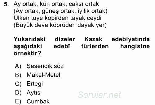 Çağdaş Türk Edebiyatları 2 2016 - 2017 Dönem Sonu Sınavı 5.Soru