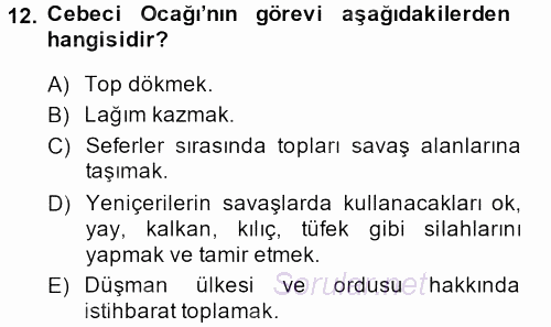 Osmanlı Merkez ve Taşra Teşkilatı 2013 - 2014 Ara Sınavı 12.Soru