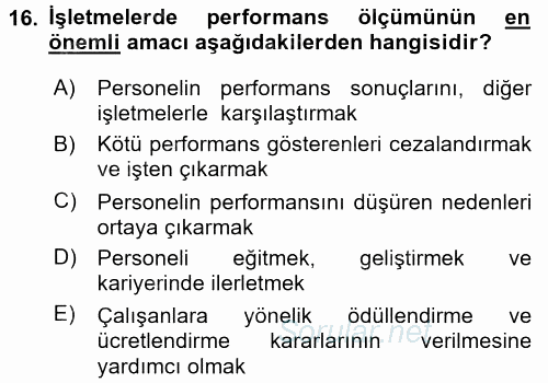 Performans Yönetimi 2015 - 2016 Ara Sınavı 16.Soru