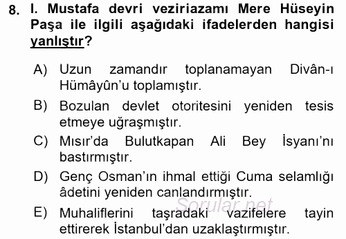 Osmanlı Tarihi (1566-1789) 2017 - 2018 Ara Sınavı 8.Soru