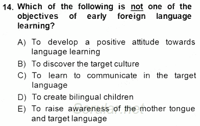 Çocuklara Yabancı Dil Öğretimi 1 2014 - 2015 Ara Sınavı 14.Soru