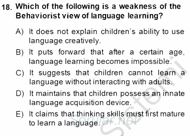 Çocuklara Yabancı Dil Öğretimi 1 2014 - 2015 Ara Sınavı 18.Soru