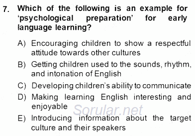 Çocuklara Yabancı Dil Öğretimi 1 2014 - 2015 Ara Sınavı 7.Soru