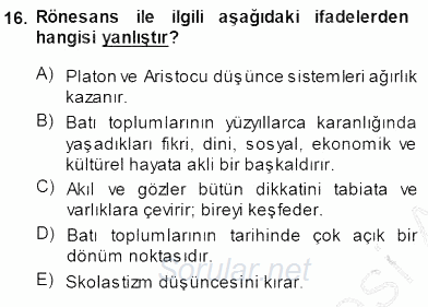 Batı Edebiyatında Akımlar 1 2014 - 2015 Ara Sınavı 16.Soru