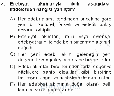 Batı Edebiyatında Akımlar 1 2014 - 2015 Ara Sınavı 4.Soru