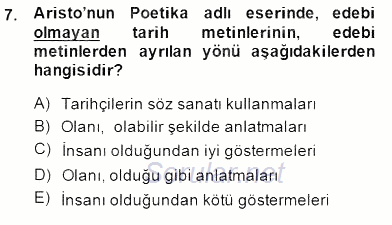 Batı Edebiyatında Akımlar 1 2014 - 2015 Ara Sınavı 7.Soru