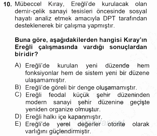 Türk Sosyologları 2012 - 2013 Dönem Sonu Sınavı 10.Soru
