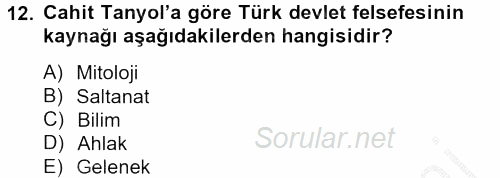 Türk Sosyologları 2012 - 2013 Dönem Sonu Sınavı 12.Soru