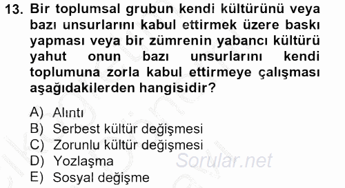 Türk Sosyologları 2012 - 2013 Dönem Sonu Sınavı 13.Soru