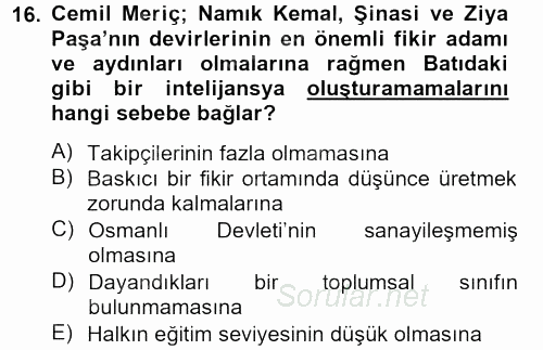 Türk Sosyologları 2012 - 2013 Dönem Sonu Sınavı 16.Soru