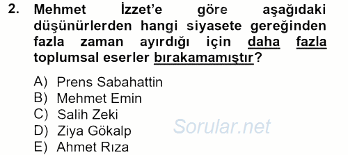 Türk Sosyologları 2012 - 2013 Dönem Sonu Sınavı 2.Soru