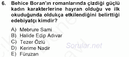 Türk Sosyologları 2012 - 2013 Dönem Sonu Sınavı 6.Soru