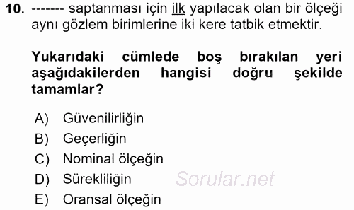 Uluslararası İlişkilerde Araştırma Yöntemleri 2017 - 2018 Ara Sınavı 10.Soru