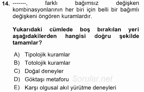 Uluslararası İlişkilerde Araştırma Yöntemleri 2017 - 2018 Ara Sınavı 14.Soru