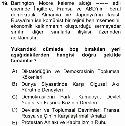 Uluslararası İlişkilerde Araştırma Yöntemleri 2017 - 2018 Ara Sınavı 19.Soru