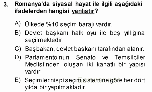 Balkanlar´da Siyaset 2014 - 2015 Dönem Sonu Sınavı 3.Soru