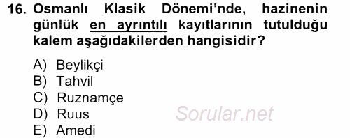 Türk İdare Tarihi 2013 - 2014 Ara Sınavı 16.Soru