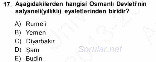 Türk İdare Tarihi 2013 - 2014 Ara Sınavı 17.Soru