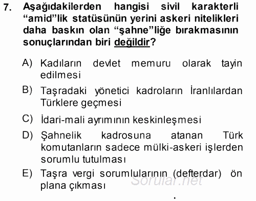 Türk İdare Tarihi 2013 - 2014 Ara Sınavı 7.Soru